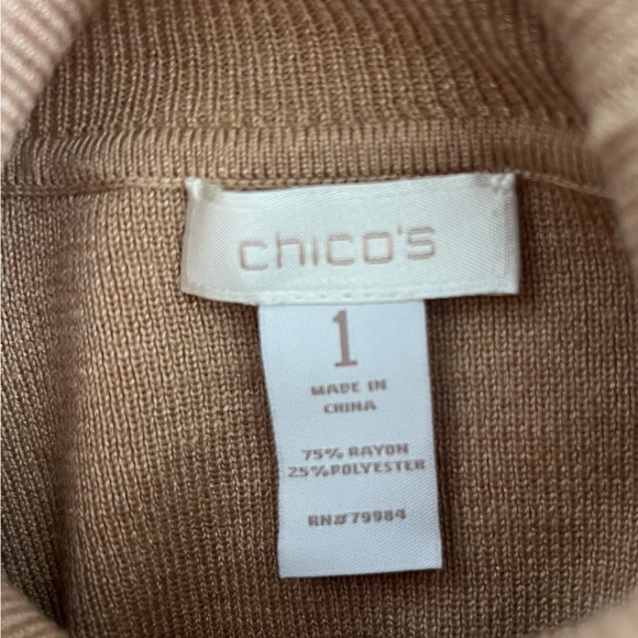NWOT Chicos 1 (Medium) Darcy Turtle Neck Basic Sweater Texas Taupe Knit - Picture 4 of 8